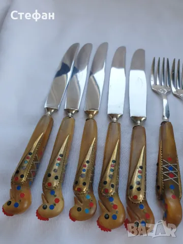 Комплект прибори с дръжки от рог, снимка 2 - Антикварни и старинни предмети - 47670391