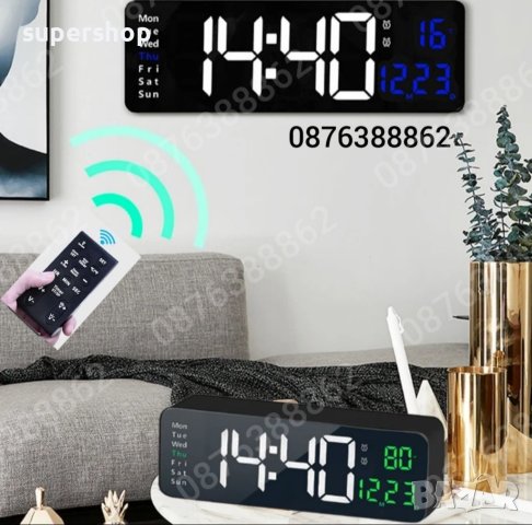 Електронен часовник с голям лед дисплей и дистанционно, снимка 3 - Стенни часовници - 43771025