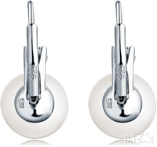 Изящни Сребърни Обеци проба 925 с Цирконий и Бяла Перла 8 мм, снимка 6 - Обеци - 51108939