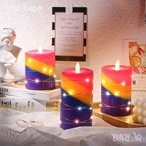 Нов комплект 3 броя безпламъчни LED свещи с дистанционно таймер декорация, снимка 5 - Декорация за дома - 49339271