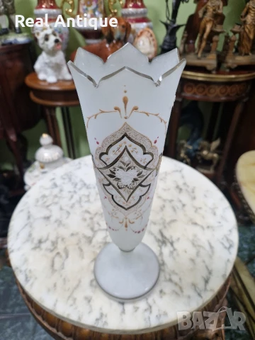 Рядка антикварна колекционерска чешка ваза Харах Бохемия от 19 век, снимка 3 - Вази - 51018626