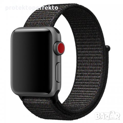 Текстилна каишка band за Apple Watch 7, 6, 5, 4, 3 - велкро черен цвят, снимка 1 - Каишки за часовници - 32356927
