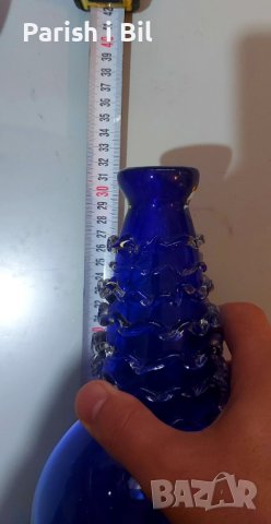 Синя стъклена ваза, снимка 8 - Вази - 38875151