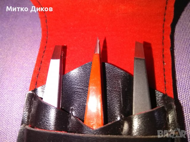 TWEZERMENN нов комплект от три броя професионални пинсети Англия в кожено калъфче, снимка 4 - Комплекти и лотове - 37950561