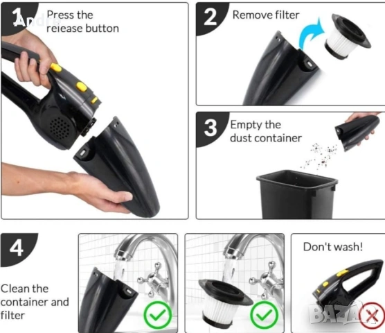 Практична прахосмукачка, подходяща за кола, 4 накрайника, снимка 3 - Аксесоари и консумативи - 53277504