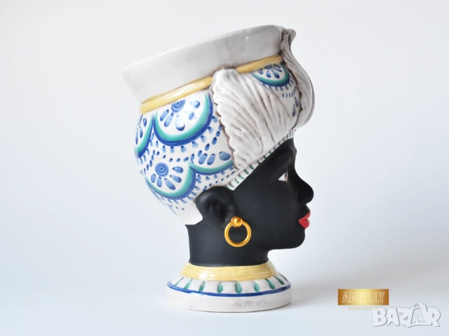 Керамична Саксия / Кашпа за Цветя с Форма на Глава на Африканска Жена / Подарък Декорация за Дома, снимка 8 - Саксии и кашпи - 52417680