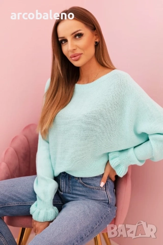 Дамски мохеров пуловер с волани и изрез на гърба, 6цвята , снимка 8 - Блузи с дълъг ръкав и пуловери - 51738423