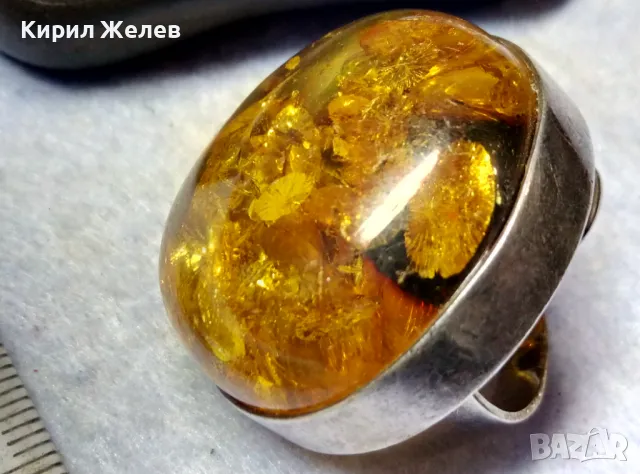 ВЕЛИКОЛЕПЕН СРЕБЪРЕН ПРЪСТЕН СРЕБРО ВИСОКА ПРОБА с ОГРОМЕН БАЛТИЙСКИ 100% НАТУРАЛЕН КЕХЛИБАР 42000, снимка 3 - Пръстени - 49913259