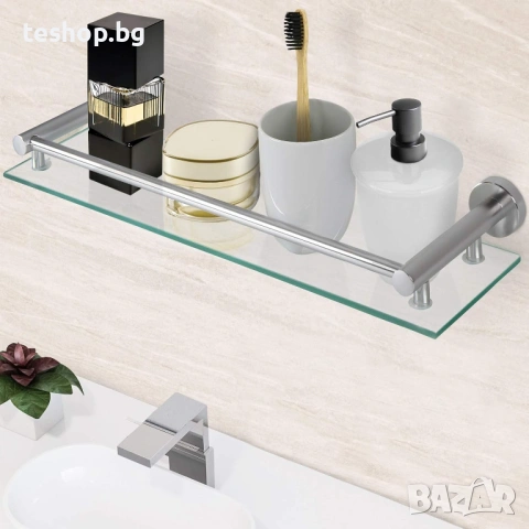 Стъклен рафт за баня Aquamarin за стена, 50 x 14 см, закалено стъкло