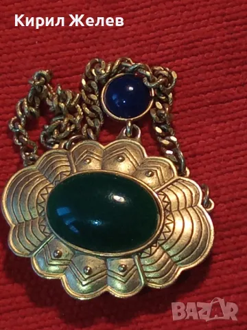 СТАРА АР ДЕКО СТИЛ ПОЗЛАТЕНА БРОШКА с ШЛИФОВАН ЗЕЛЕН АХАТ МАЙСТОРСКА РЕТРО ИЗРАБОТКА 48843, снимка 15 - Антикварни и старинни предмети - 48160266