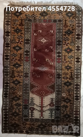 Красив, богато орнаментиран ръчно тъкан килим (вълна и памук), снимка 5 - Килими - 53386191