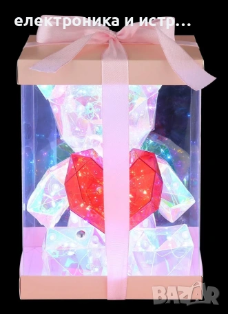 LED нощна лампа мече със сърце, USB, прозрачна/червена, снимка 8 - Лед осветление - 53423461