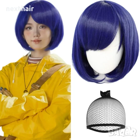 Аниме къса синя черна перука