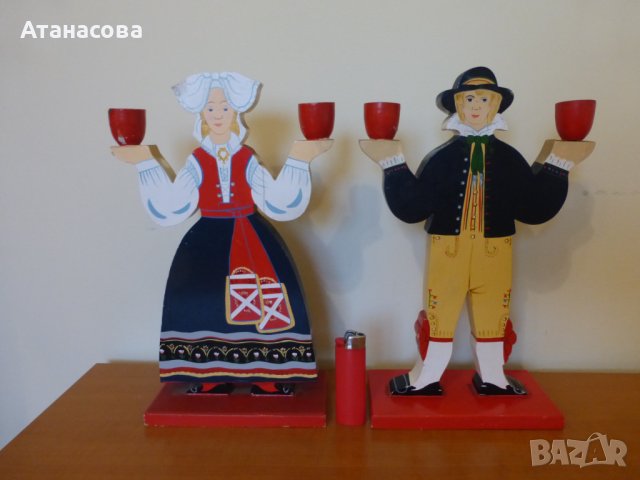 Немски дървени свещници 2 бр Мъж и Жена свещник 1990 г