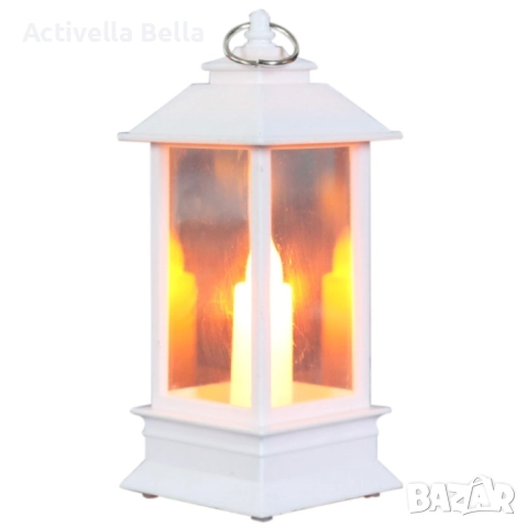 Висяща декоративна лампа тип фенер със свещ на батерии. Материал: PVC пластмаса  Размер: 13х5.5см  Б