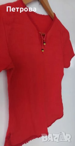 Ярко червена блуза, от естествена материя – подходящ подарък за НГ, снимка 2 - Други - 49392902