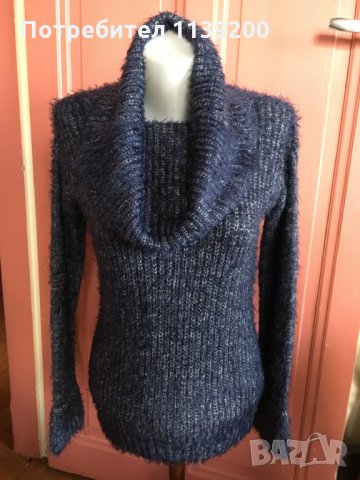 Morgan marine S стилен пухкав мек пуловер с шал яка дълъг ръкав, снимка 4 - Блузи с дълъг ръкав и пуловери - 27273098