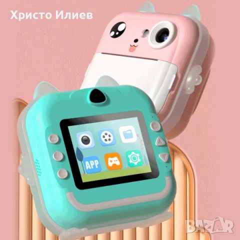 Детски Фотоапарат за моментни снимки за деца Мини термопринтер Син Розов светещи уши, снимка 12 - Фотоапарати - 50483840