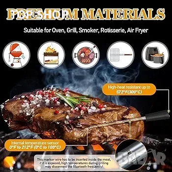 500 фута безжичен термометър за месо, интелигентен Bluetooth термометър, снимка 4 - Друга електроника - 48724123