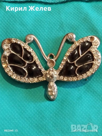 МЕТАЛНА БРОШКА във ФОРМАТА на ПЕПЕРУДА 🦋 с ЧЕРНИ КРИЛА и КРИСТАЛИ 52167, снимка 5 - Други - 52480683