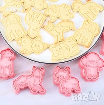 6 бр Куче Кучета резец форма пластмасови разглобяеми резци форми фондан тесто бисквитки резец