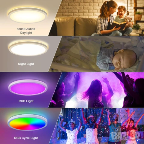 LED плафон с дистанционно управление 18W+RGB, снимка 3 - Лампи за таван - 53569193