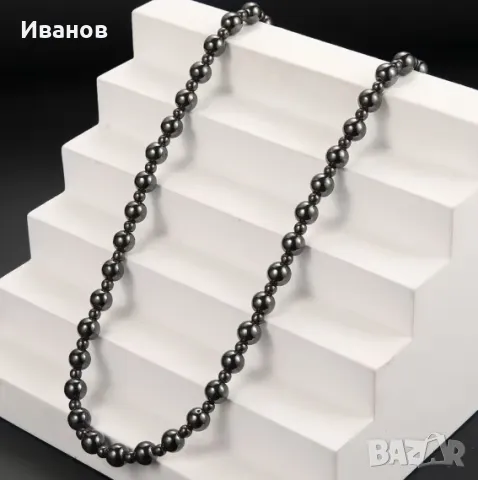 Мъжки гердан от естествени камъни - хематит, снимка 3 - Колиета, медальони, синджири - 50424239