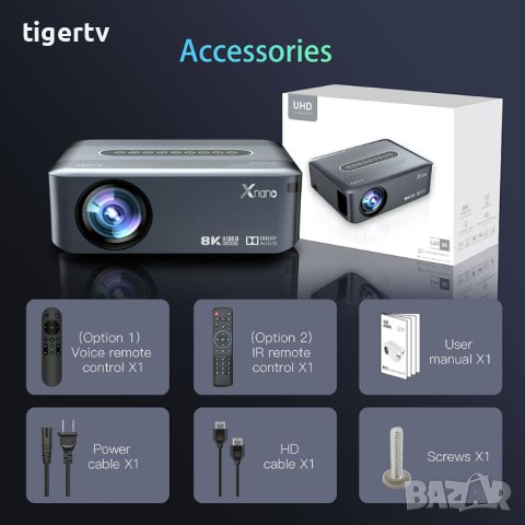 Мултимедиен Проектор + TV Box Xnano X1, LCD + LED, Amlogic T972, 2/16 Гб, Dual WiFi модел 2023, снимка 8 - Плейъри, домашно кино, прожектори - 27898818