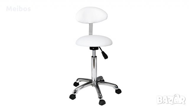 Козметичен/фризьорски стол - табуретка с облегалка Practi+ 54/74 см - бяла, снимка 1 - Педикюр и маникюр - 28276400