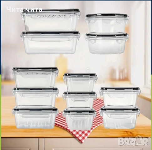 Комплект от 12 кутии за храна за обяд – пластмасови контейнери с капаци, снимка 4 - Кутии за храна - 52860403