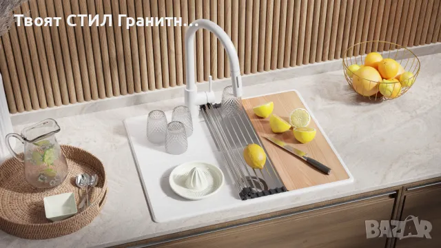 Бял кухненска мивка от гранит Копенхаген 620х500 Top 45, снимка 6 - Мивки - 48984097