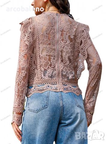 Дамска едноцветна блуза с бродирана дантела, 4цвята - 023, снимка 9 - Блузи с дълъг ръкав и пуловери - 39474960