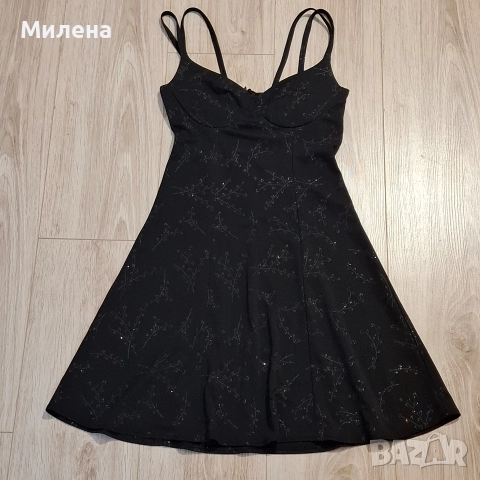 Дамска елегантна рокля с брокат - S/M, снимка 2 - Рокли - 9243668