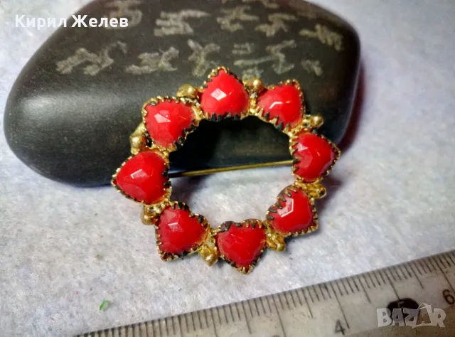 СТАРА ЗЛАТИСТА СКЪПОЦЕННА РЕТРО БРОШКА МАЙСТОРСКА ЮВЕЛИРНА РАБОТА 48772, снимка 6 - Антикварни и старинни предмети - 48733978