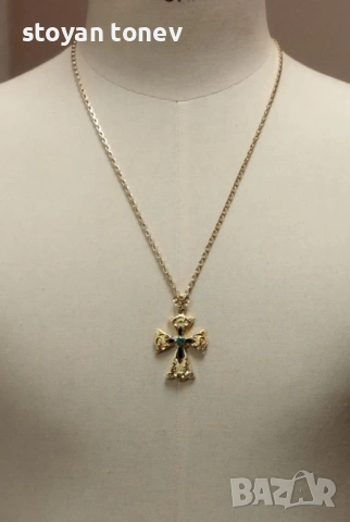 Ръчно изработен златен православен кръст със сертифициран цаворит!, снимка 10 - Колиета, медальони, синджири - 53280326