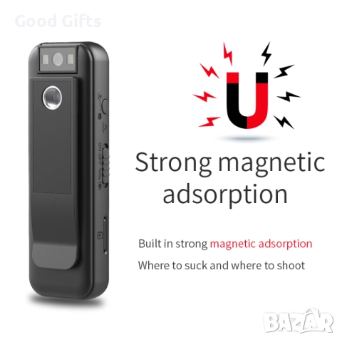 Body камера Full HD 1080p с 180° въртяща се леща, магнит и слот за карта до 256GB, снимка 4 - Камери - 51770230