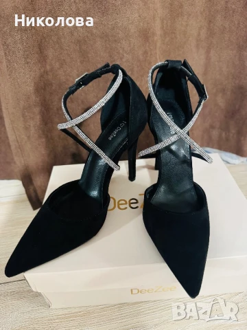 Черни велурени обувки на висок ток DeeZee, снимка 1
