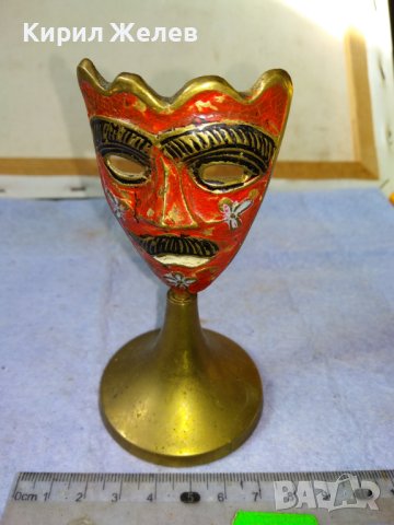 Стара АЗИАТСКА ФОЛКЛОРНА ТРАДИЦИОННА БРОНЗОВА МАСКА ЦВЕТЕН ЕМАЙЛ РЪЧНА ХУДОЖЕСТВЕНА ИЗРАБОТКА 42692, снимка 13 - Декорация за дома - 43951795