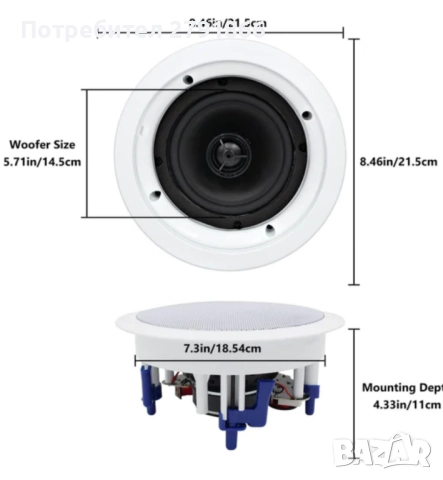 Herdio 5.25" таванни високоговорители 300 вата, 2-лентови за перфектен звук 2 броя комплект нови, снимка 11 - Тонколони - 52019592
