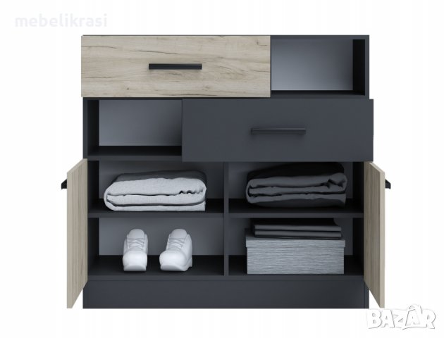 Спален комплект Мока с матрак 160/200 см, тапицирани възглавнички, огледала,плавно затваряне, антрац, снимка 11 - Спални и легла - 39798627