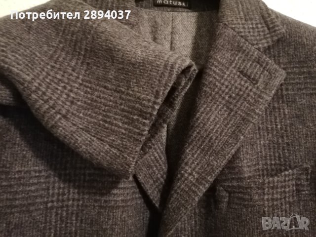 Мъжко зимно палто тъмно сиво каре, висококачествен вълнен плат XL 54, снимка 3 - Палта - 43780535