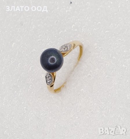Златни пръстени с естествени перли и диаманти  -18К