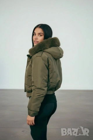 Уникално късо зимно яке с пух три цвята , снимка 4 - Якета - 47977264