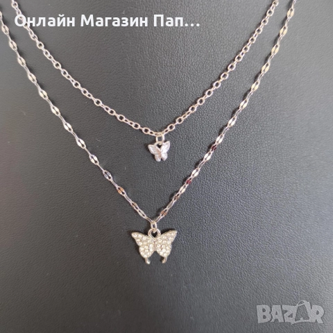 Комплект от 2 верижки с пеперудки с кристали – цинкова сплав, снимка 2 - Колиета, медальони, синджири - 52329929