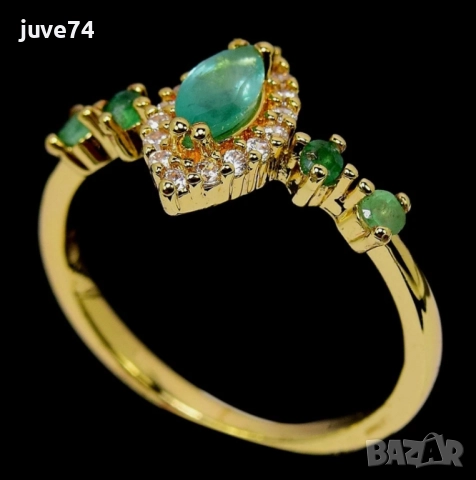 СРЕБЪРЕН ПРЪСТЕН С ИЗУМРУДИ (ЗАМБИЯ), снимка 2 - Пръстени - 51597280