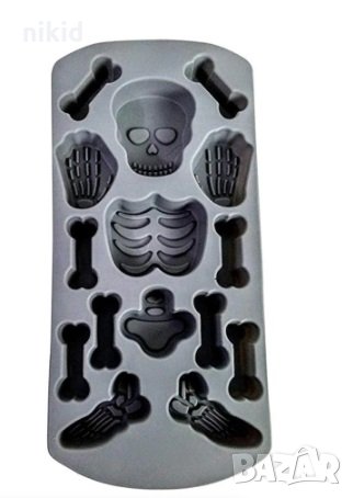 части скелет кокали Хелоуин Halloween дълбок силиконов молд форма декор торта фонан гипс шоколад 