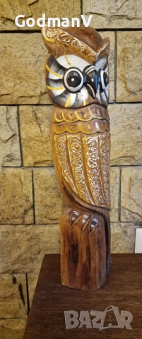 Голяма РЪЧНО РЕЗБОВАНА дървена фигура „Бухал“