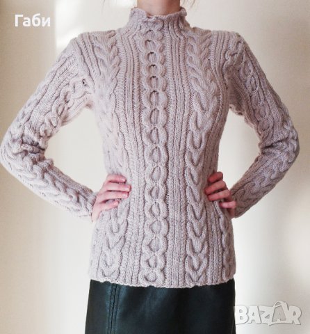 Ръчно плетен пуловер с аранови елементи, снимка 5 - Блузи с дълъг ръкав и пуловери - 22697099