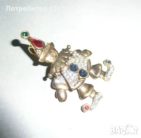 Позлатена висулка палячо с подвижни елементи и разноцветни кристалчета, снимка 6 - Колиета, медальони, синджири - 49249507