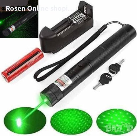 Нов Мощен зелен лазер със заключване, Акумулаторна батерия и зарядно, снимка 2 - Къмпинг осветление - 43988423
